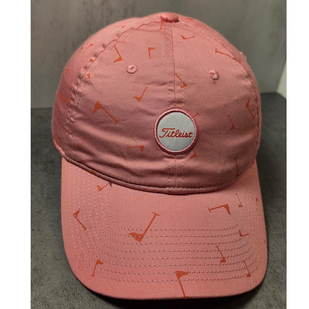 Titleist Mens Salmon Pink Golf‎ Flag Print Adjustable Strapback Hat Cap